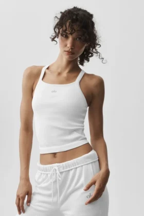 Débardeur-soutien-gorge long Favorite en tissu côtelé sans coutures - Blanc