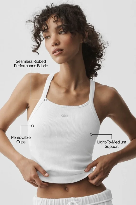Débardeur-soutien-gorge long Favorite en tissu côtelé sans coutures - Blanc