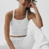 Débardeur-soutien-gorge long Favorite en tissu côtelé sans coutures - Blanc