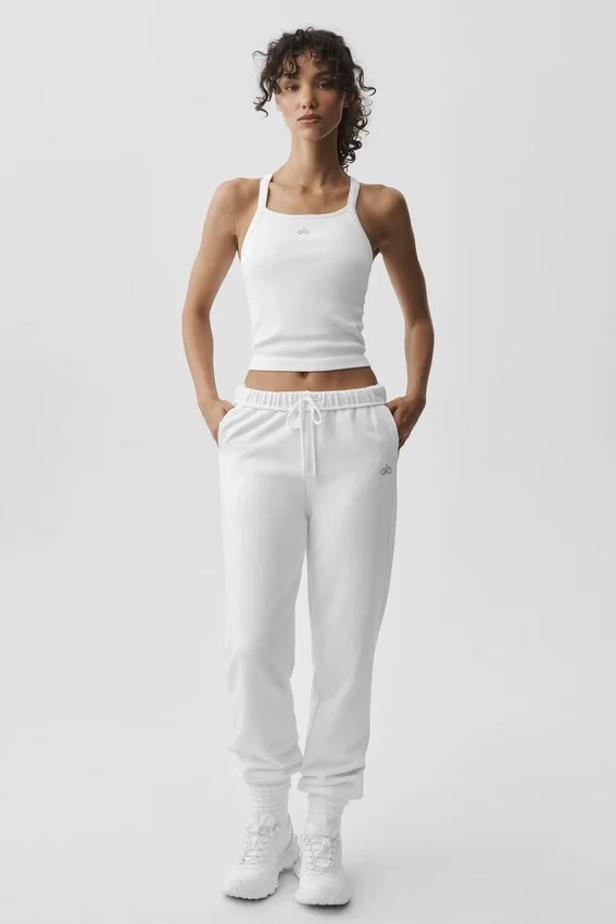 Débardeur-soutien-gorge long Favorite en tissu côtelé sans coutures - Blanc