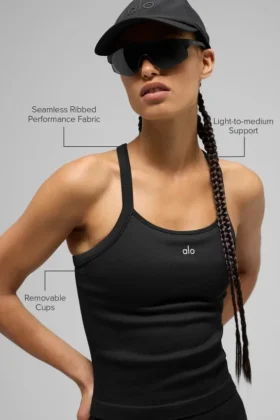 Débardeur-soutien-gorge sans coutures à côtes « Favorite » — Noir