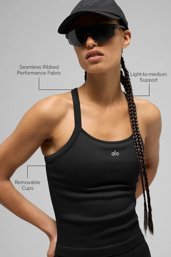 Débardeur-soutien-gorge sans coutures à côtes « Favorite » — Noir