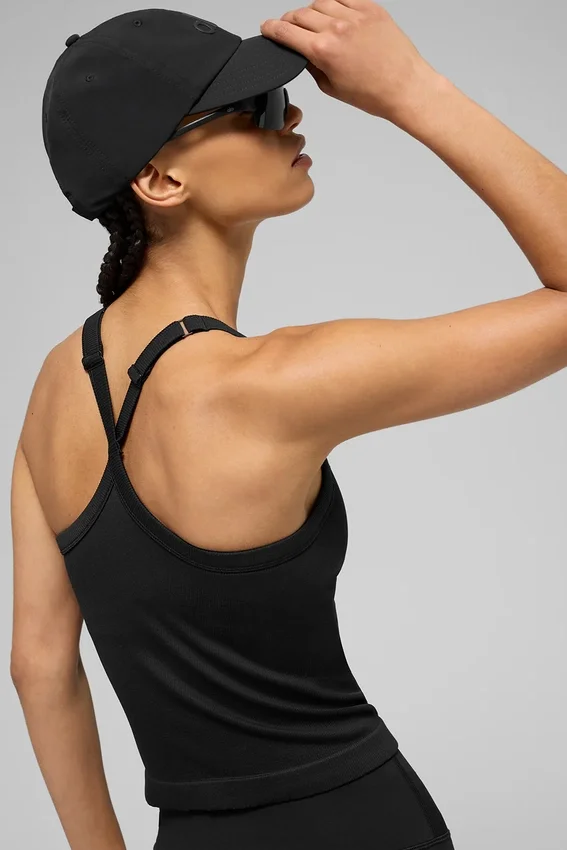 Débardeur-soutien-gorge sans coutures à côtes « Favorite » — Noir