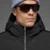 Doudoune de scène à capuche en nylon froissé - Noir