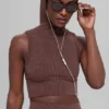 Gilet à capuche sans coutures bicolore à côtes – Brownstone Heather