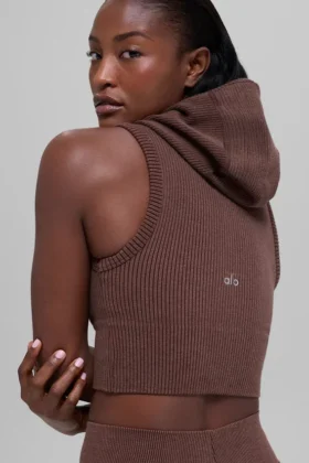 Gilet à capuche sans coutures bicolore à côtes – Brownstone Heather