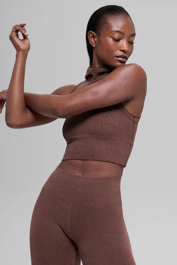 Gilet à capuche sans coutures bicolore à côtes – Brownstone Heather