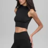 Gilet à capuche sans coutures bicolore à côtes - Noir