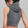 Gilet à capuche sans coutures en maille côtelée bicolore - Gris brumeux foncé chiné