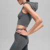 Gilet à capuche sans coutures en maille côtelée bicolore - Gris brumeux foncé chiné