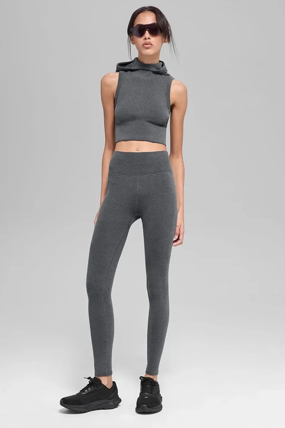 Gilet à capuche sans coutures en maille côtelée bicolore - Gris brumeux foncé chiné