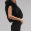 Gilet court en fausse fourrure somptueuse - Noir