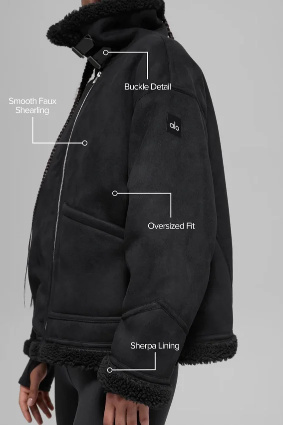 Grande veste en simili-mouton - Noir