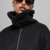 Grande veste en simili-mouton - Noir