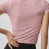 Haut à col montant sans coutures en pointelle à Manches courtes - Rose vintage