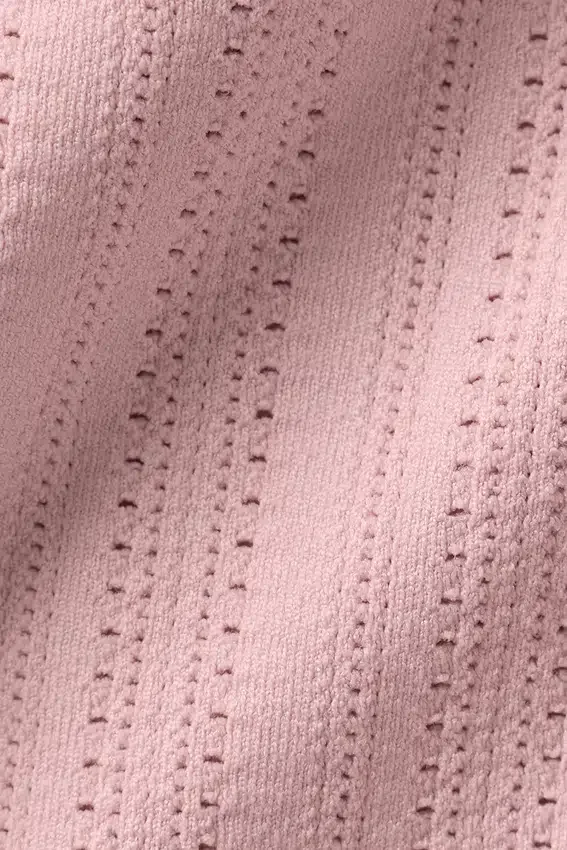 Haut à col montant sans coutures en pointelle à Manches courtes - Rose vintage