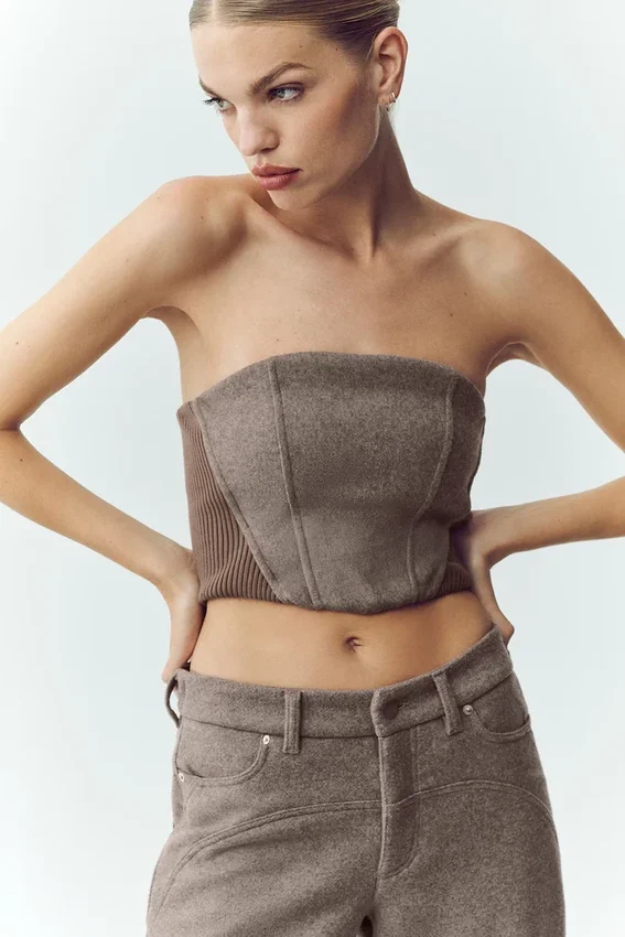 Haut corset « Nightcap » en mélange de laine – Alpine Cocoa Heather