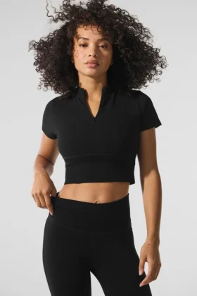 Haut court en shorts, douillet et sans coutures pour l’hiver – Noir