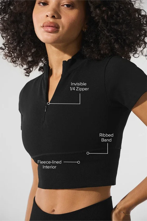 Haut court en shorts, douillet et sans coutures pour l’hiver – Noir