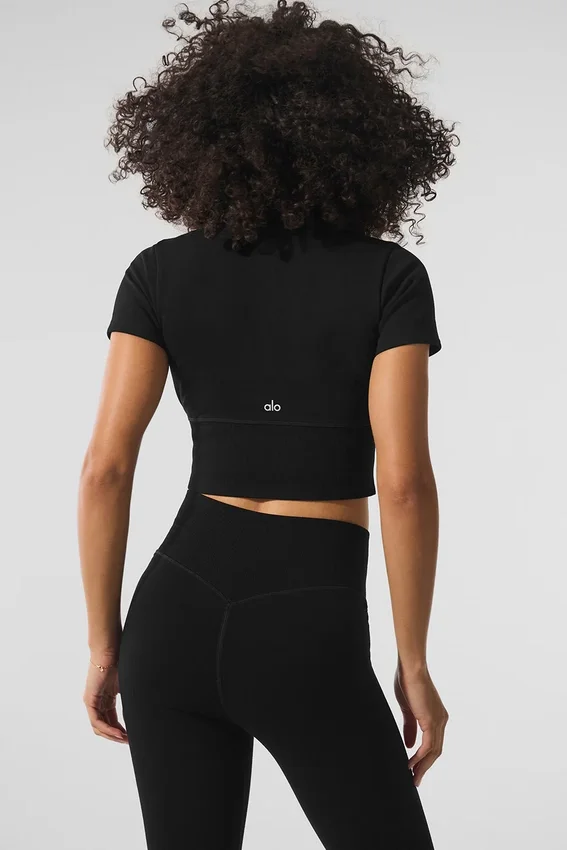 Haut court en shorts, douillet et sans coutures pour l’hiver – Noir