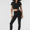 Haut court en shorts, douillet et sans coutures pour l’hiver – Noir
