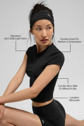 Haut à manches courtes Alo Softsculpt Precision – Noir