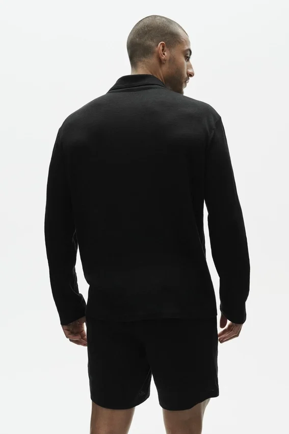Haut à manches longues boutonné en jersey de lin « Coastal » - Noir