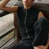 Haut sans manches en maille denim à fermeture éclair intégrale - Noir/Anthracite