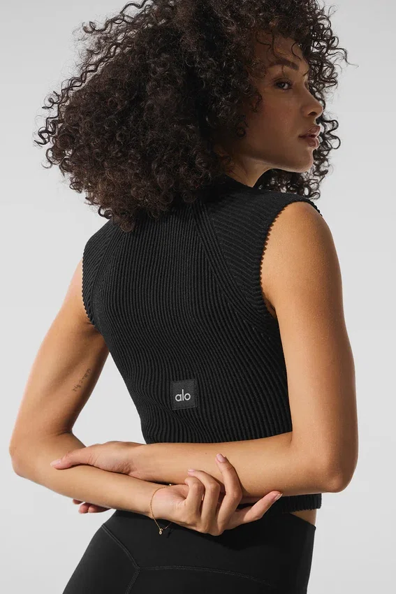Haut sans manches en maille denim à fermeture éclair intégrale - Noir/Anthracite