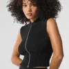 Haut sans manches en maille denim à fermeture éclair intégrale - Noir/Anthracite
