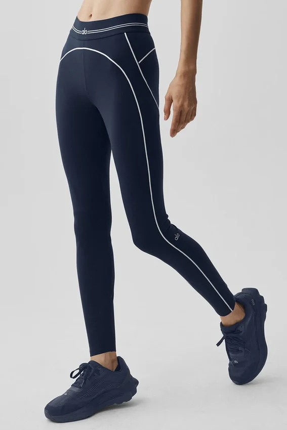 High-Waist 7/8 « Heart Throb » Airbrush Legging - Bleu marine/Blanc