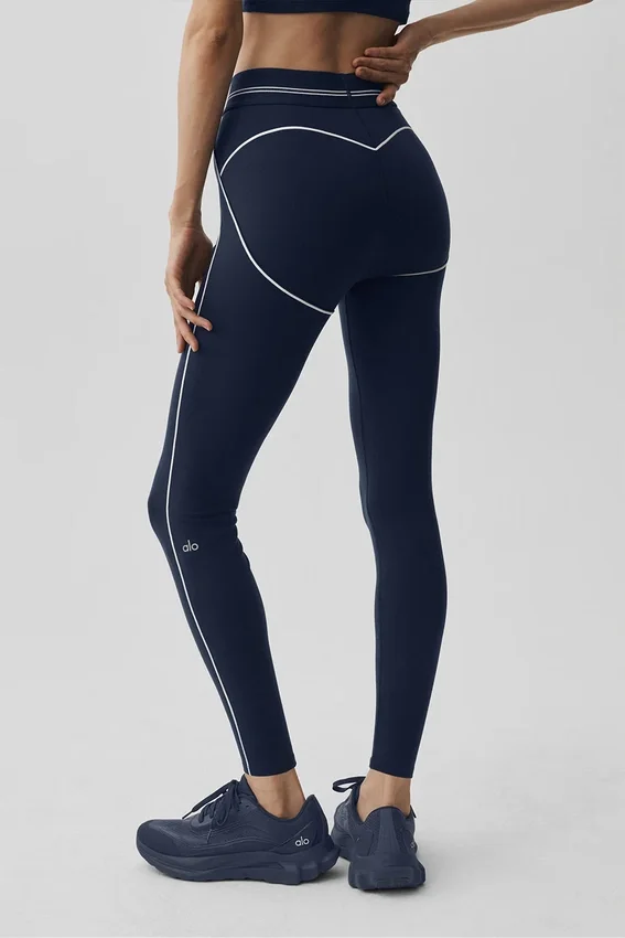 High-Waist 7/8 « Heart Throb » Airbrush Legging - Bleu marine/Blanc