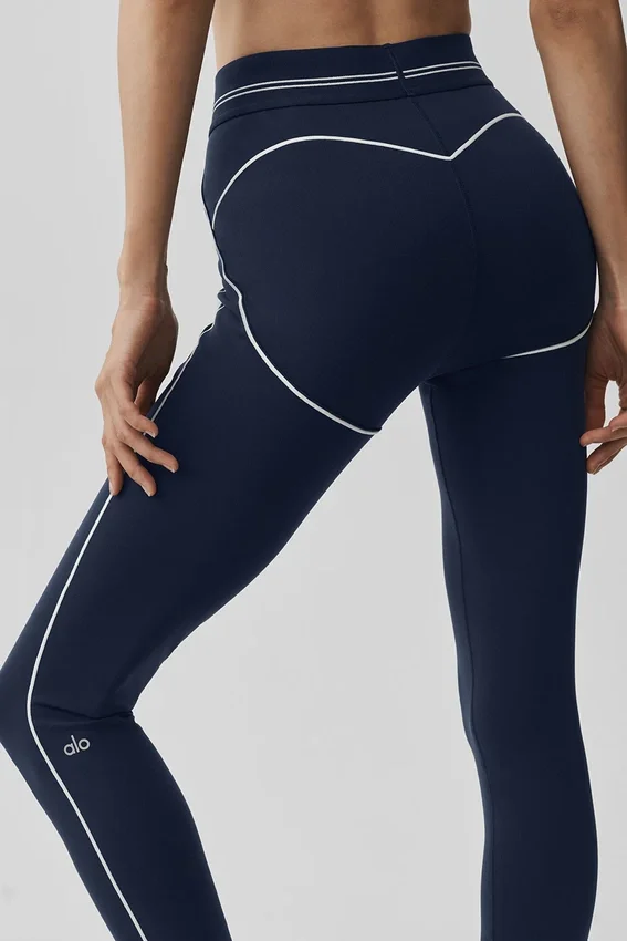 High-Waist 7/8 « Heart Throb » Airbrush Legging - Bleu marine/Blanc