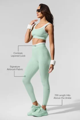 High-Waist Airbrush 7/8 « Better Together » – Menthe verte/Blanc