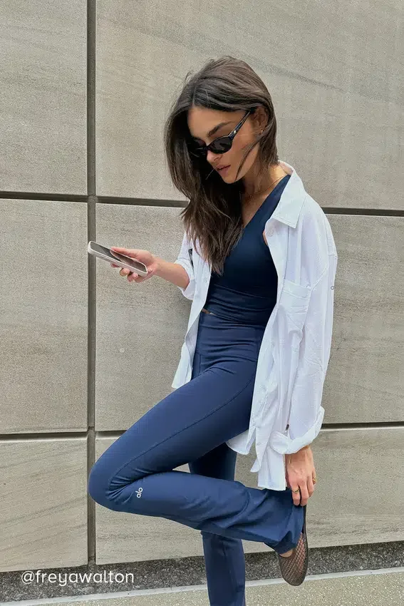 High-Waist Airbrush 7/8 évasée Bootcut Legging - Bleu marine