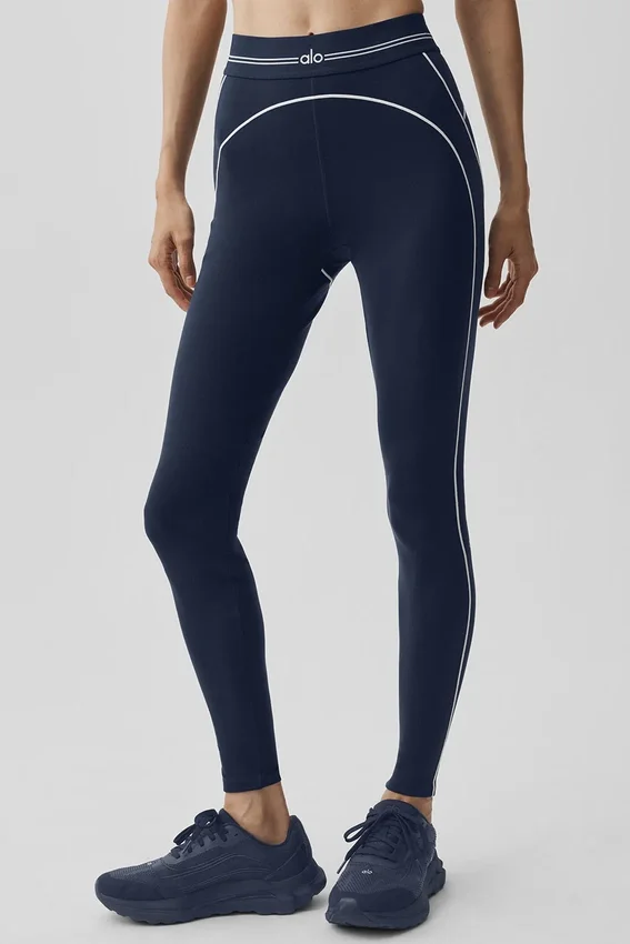 High-Waist Airbrush Heart Throb Legging - Bleu marine/Blanc