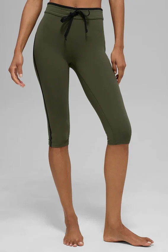 High-Waist Airbrush Race Pace Capri - Vert olive/Noir