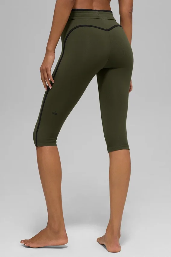 High-Waist Airbrush Race Pace Capri - Vert olive/Noir