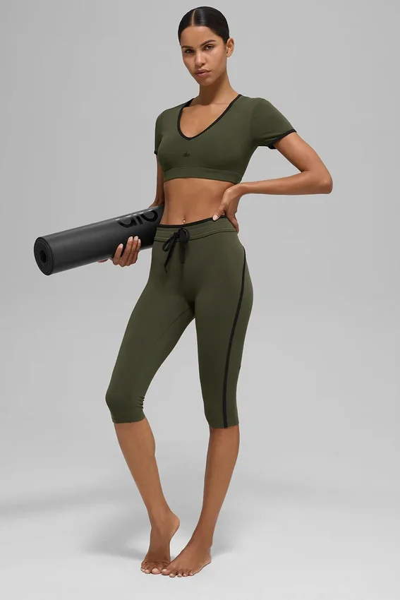 High-Waist Airbrush Race Pace Capri - Vert olive/Noir