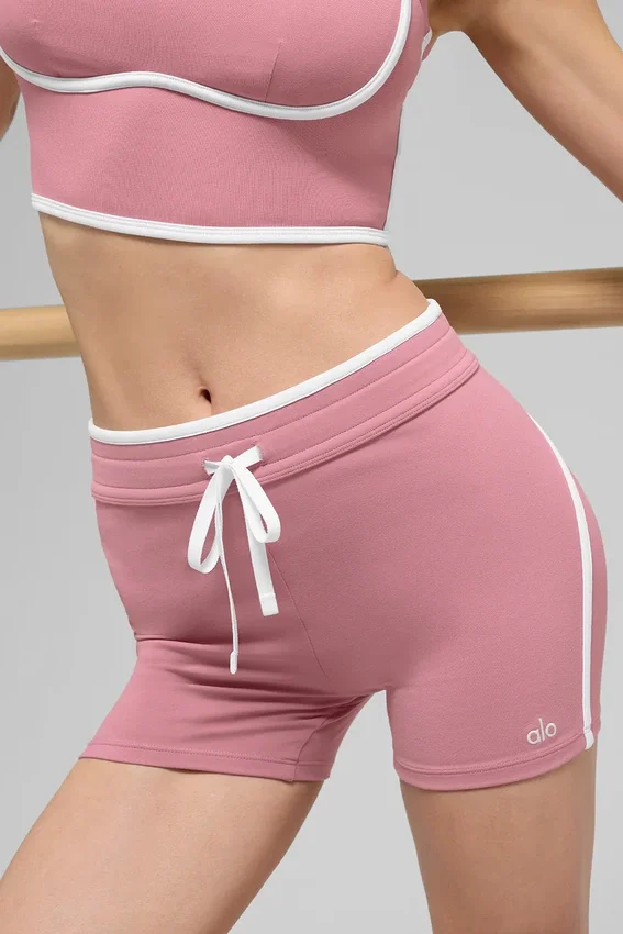High-Waist Airbrush Short de course 4" – Rose sauvage/Blanc