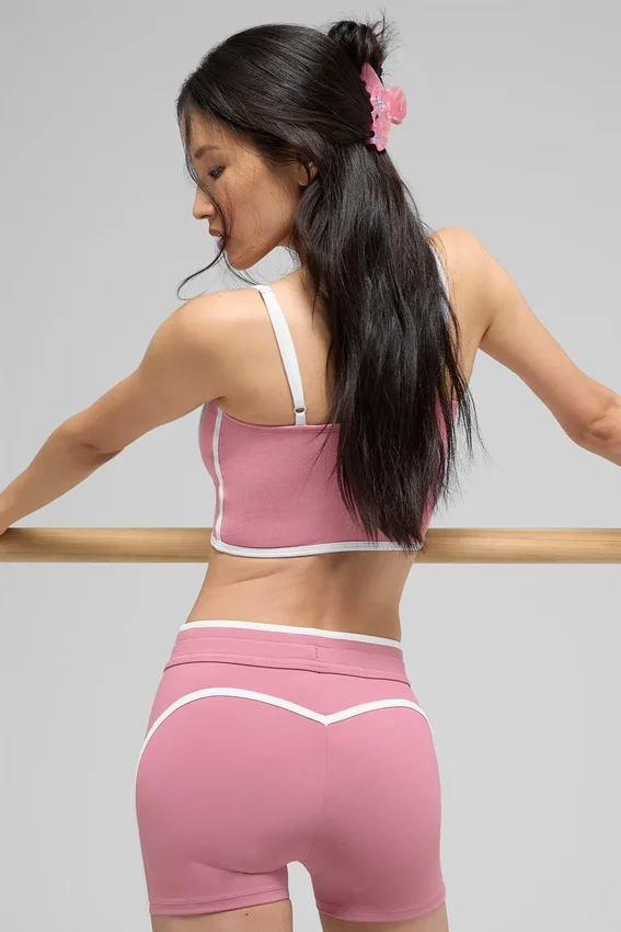 High-Waist Airbrush Short de course 4" – Rose sauvage/Blanc