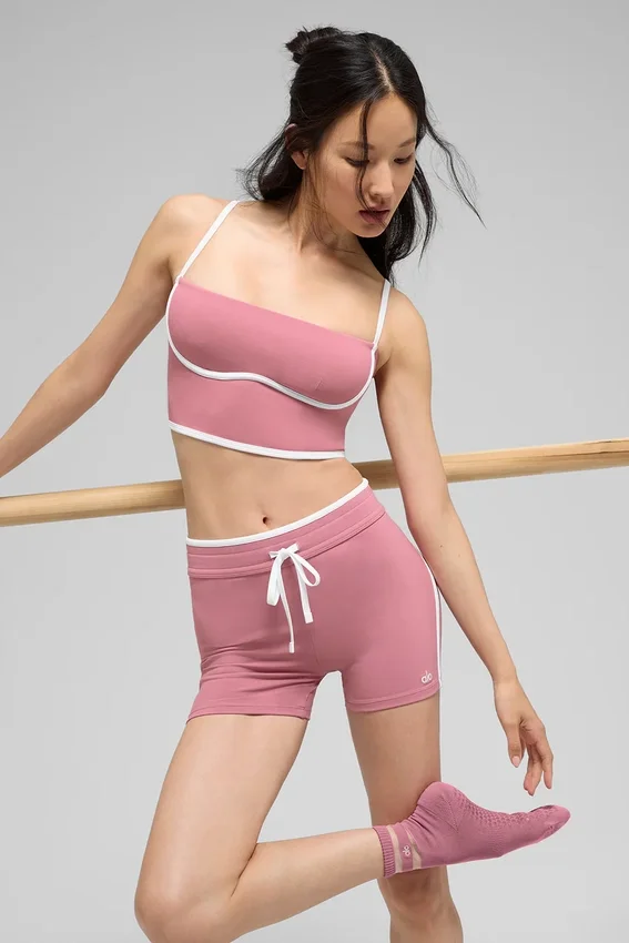 High-Waist Airbrush Short de course 4" – Rose sauvage/Blanc