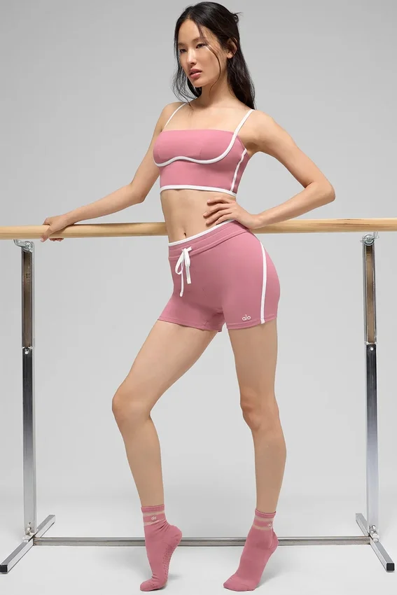 High-Waist Airbrush Short de course 4" – Rose sauvage/Blanc
