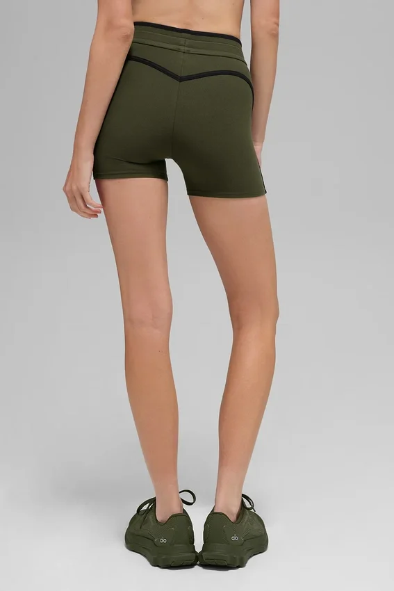High-Waist Airbrush Short de course 4" - Vert olive/Noir