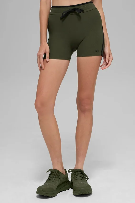 High-Waist Airbrush Short de course 4" - Vert olive/Noir