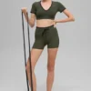 High-Waist Airbrush Short de course 4" - Vert olive/Noir