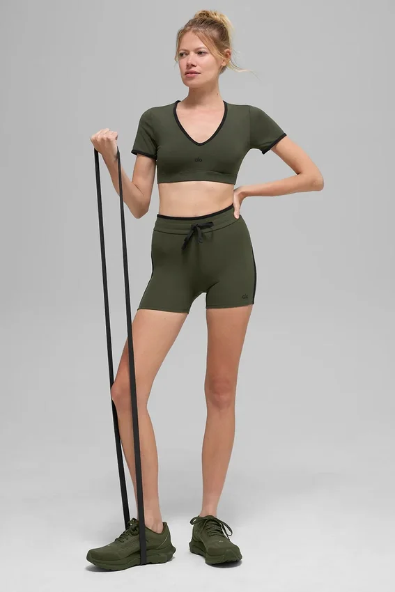 High-Waist Airbrush Short de course 4" - Vert olive/Noir