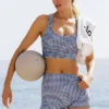 High-Waist Airlift Gingham Short, 3", imprimé vichy bleu marine