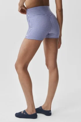 High-Waist Airlift Gingham Short, 3″, imprimé vichy bleu marine