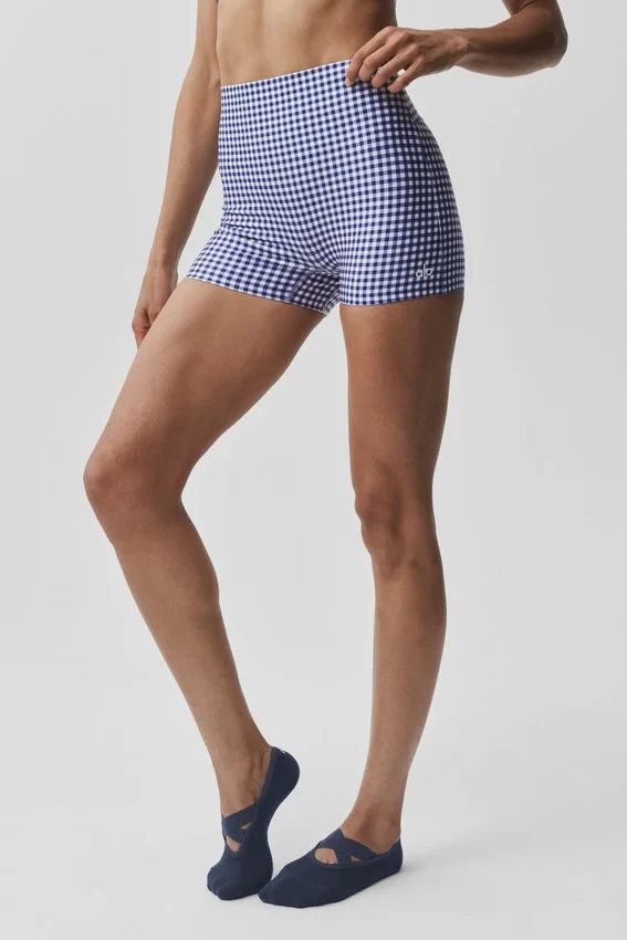 High-Waist Airlift Gingham Short, 3", imprimé vichy bleu marine